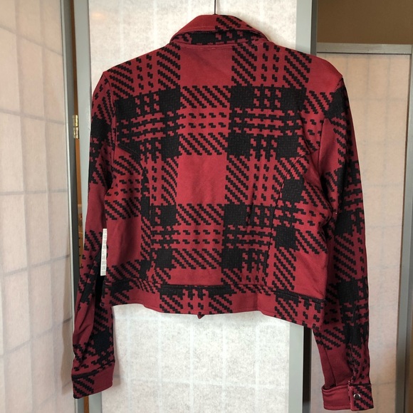 NWOT LuLaRoe Presley Moto-style Jacket red/black. Tag says L, inside tag says M. - Picture 4 of 4